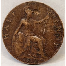 GREAT BRITAIN UK 1915 . HALF 1/2 PENNY . ERROR . CLIPPED PLANCHET